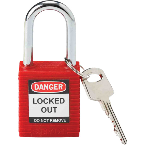 Lockout Padlock, Each, Safety Padlock, Body Width, 1-1/2", Shackle Diameter, 1/4", Shackle Clearance Height, 1-1/2", Shackle Clearance Width