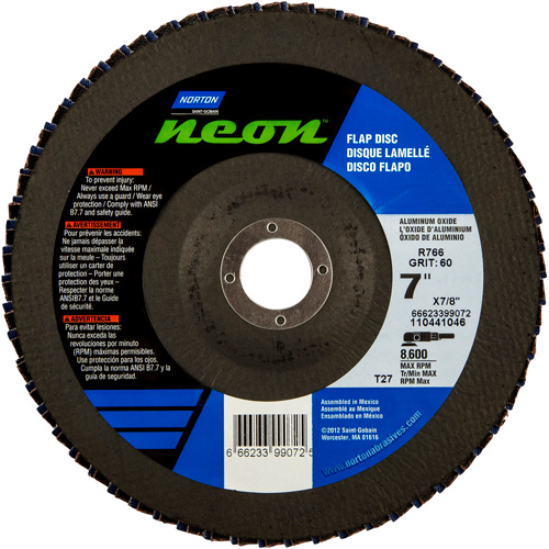 Neon R766 Flap Discs, 7" x 7/8", Type 27, 40 Grit, Aluminum Oxide Each