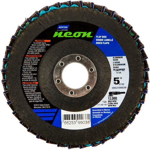 Neon R766 Flap Discs, 5" x 7/8", Type 29, 40 Grit, Aluminum Oxide Each