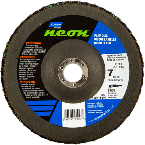 Neon R766 Flap Discs, 7" x 7/8", Type 29, 40 Grit, Aluminum Oxide Each