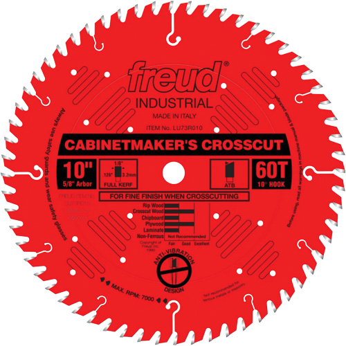 Circular Saw Blade, Each, 10", Arbor Size, 5/8", No. of Teeth, 60, Application Type, Wood, Crosscutting, Depth of cut, 1/2" to 2-3/4", Hook Angle