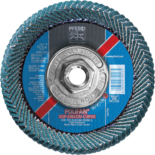 Flap Disc, Grit, 40, Diameter, 4-1/2", Arbor Size, 5/8"-11, Abrasive Material, Zirconia Alumina