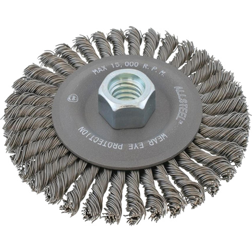 ALLSTEEL™ Wheel Wire Brush, Box of 10, 6", Face Width, 1/4", Fill Diameter, 0.02", Arbor Size, 5/8"-11, 10000
