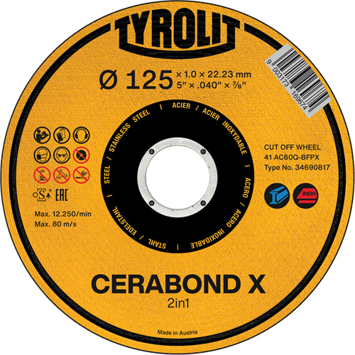 Cerabond X Cut-Off Wheel, Diameter, 5", Thickness, 0.04", Arbor Size, 7/8"