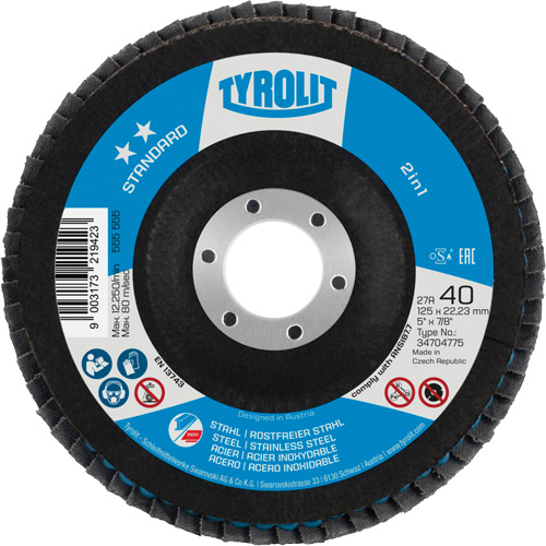 2-in-1 Flap Disc, Each, 60, Diameter, 5", Type, 27A