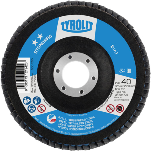 2-in-1 Flap Disc, Pack of 10, 60, Diameter, 4-1/2", Arbor Size, 22.5 mm, Abrasive Material, Ceramic Alumina, Type