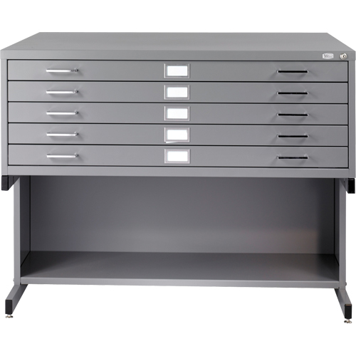 Steel Plan Files, No. of Drawers, 5, Cabinet Width, 53-3/8", Cabinet Depth, 41-3/8", Cabinet Height, 16-1/2", Colour, Grey, Inside Drawer Depth, 38"