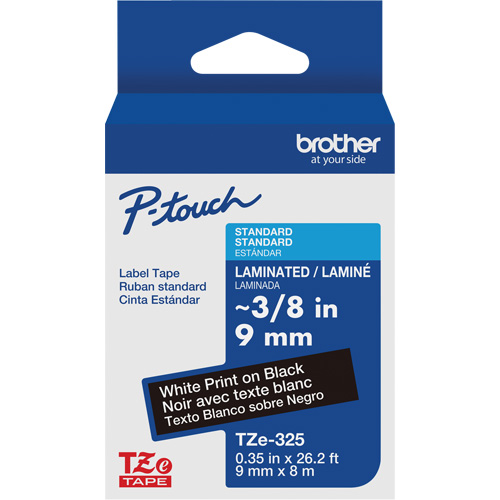 P-touch® Labeling Systems, Each, 9 mm, Colour, White on Black, Tape Length, 314.96" or 8 m, Tze