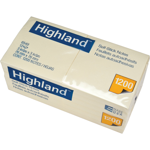 Highland™ Note Message Pads, Paper Type, Non Recycled, Colour, Yellow, Width, 3", Length, 3", Sheets/Pad, 100, Qty/Pkg., 12