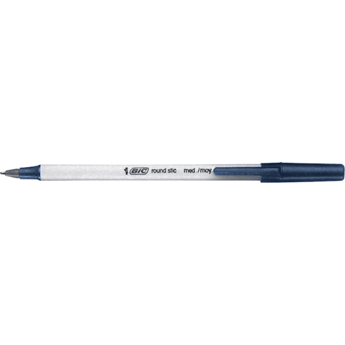 Bic® Round Stic™ Ball Point Pen, Box of 12, Blue, Point Size, 0.8 mm, Grip, Non Rubberized, Style, Non Retractable