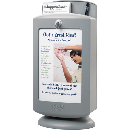 Customizable Suggestion Box, Each, Grey, Material, Plastic, Height, 14", Width, 4", Length,  3 lbs., Dimensions,  5" L x 4" W x 14" H, Size