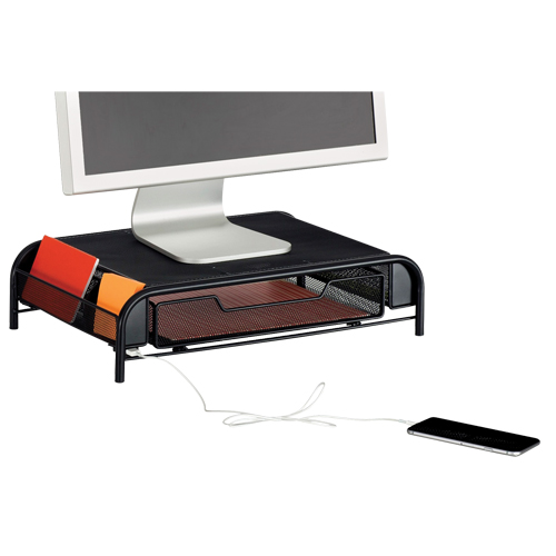 Onyx™ USB Powered Desk Organizer, Each, 18-1/4", Height, 4-1/2", Material, Mesh, Black, Cord Length, 5', Length