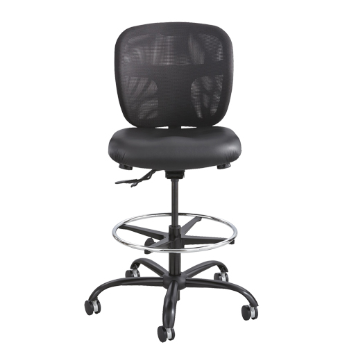 Vue™ Heavy-Duty Stool, Each, Black, Material, Vinyl, Weight Capacity, 350 lbs., Overall Height, 48-1/2", Overall Width, 39" to 48-1/2", Backrest Dimensions, 13-3/4" W x 18" H, Backrest Material