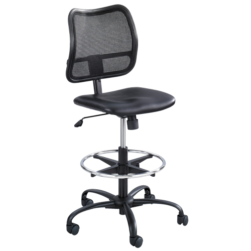Vue™ Ergonomic Stool, Each, Black, Material, Vinyl, Weight Capacity, 250 lbs., Overall Height, 49-1/2", Overall Width, 39-1/2" to 49-1/2", Backrest Dimensions, 17" W x 15-1/2" H, Backrest Material