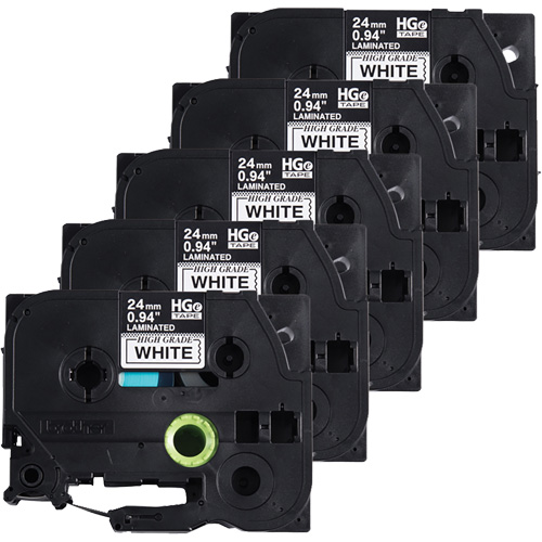 Laminated Tape, Tape Width, 24 mm, Colour, Black on White, Tape Length, 8 m, Cartridges/Box, 5, Sold/Priced Per, Box