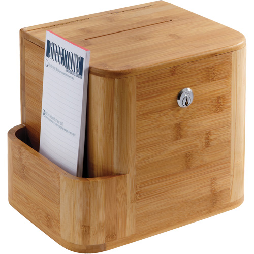Bamboo Suggestion Box, Each, Brown, Material, Wood, Height, 14", Width, 10", Length, Keyed Alike