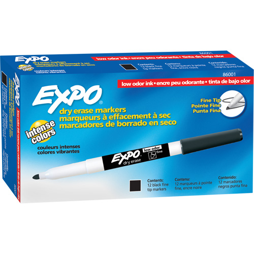 Low Odour Dry Erase Whiteboard Marker, Each, Black, Tip Type, Fine