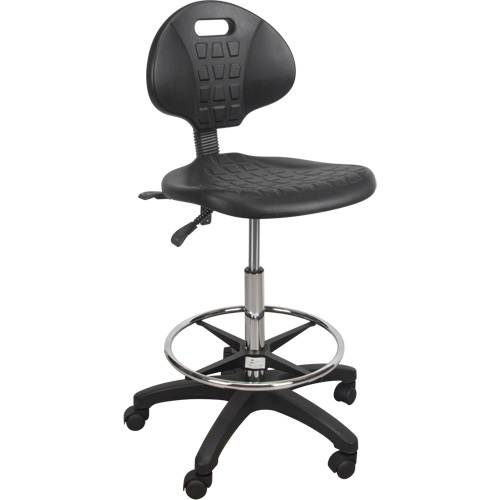 Heavy-Duty Ergonomic Stool, Colour, Black, Seat Material, Polyurethane, Weight Capacity, 250 lbs., Overall Height, 39" - 48", Adjustable Seat Height, 23" - 33", Manufacturer's Warranty, 1 Year Limited