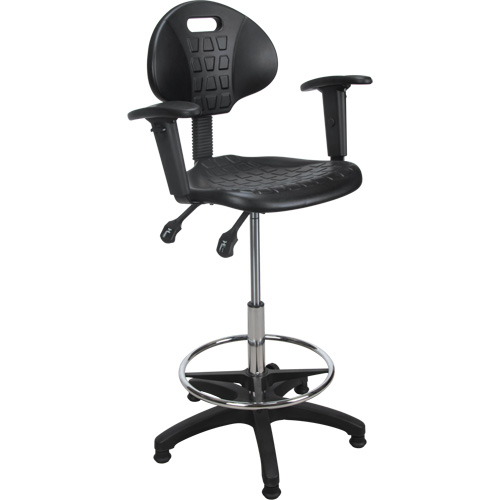 Heavy-Duty Ergonomic Stool with Adjustable Arm Rests, Colour, Black, Seat Material, Polyurethane, Weight Capacity, 250 lbs., Overall Height, 39" - 48", Adjustable Seat Height, 23" - 33", Manufacturer's Warranty, 1 Year Limited