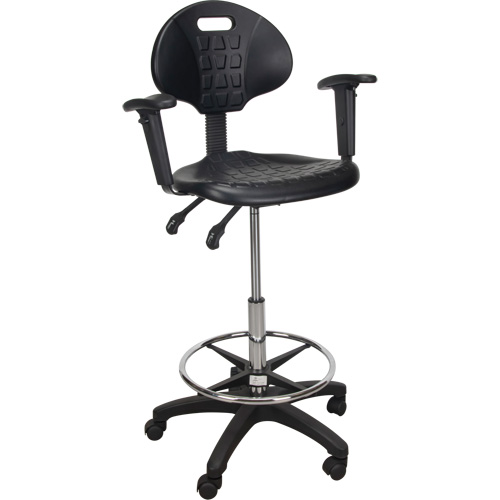 Heavy-Duty Ergonomic Stool with Adjustable Arm Rests & Nylon Stem Casters, Colour, Black, Seat Material, Polyurethane, Weight Capacity, 250 lbs., Overall Height, 39" - 48", Adjustable Seat Height, 23" - 33", Manufacturer's Warranty, 1 Year Limited