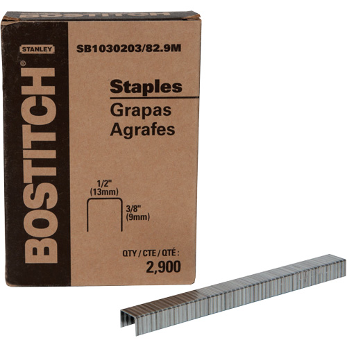Stick Staples, Box of 2900, 3/8", Crown, 1/2", Gauge, 16, Finish, Plain