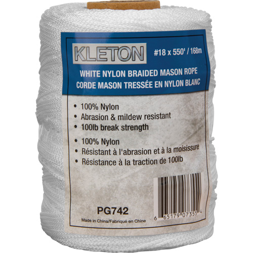 #18 Braided Mason Rope, Fibre Material, Nylon, Length, 550', Colour, White