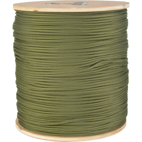 Green Paracord, Roll, Nylon, Length, 1600', 1/8", Min. Break Strength, 550 lbs.