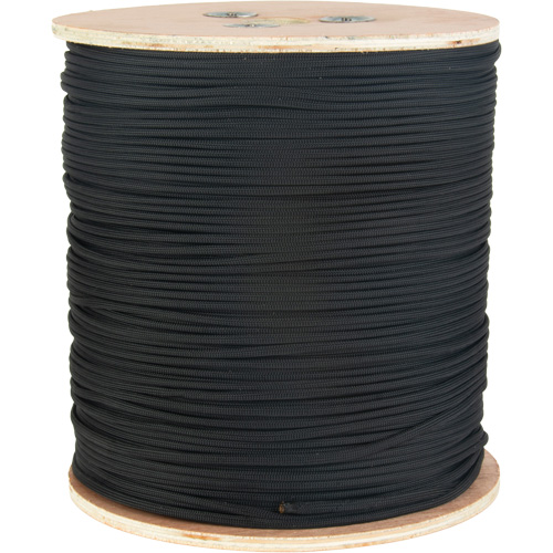 Black Paracord, Roll, Nylon, Length, 1600', 1/8", Min. Break Strength, 550 lbs.