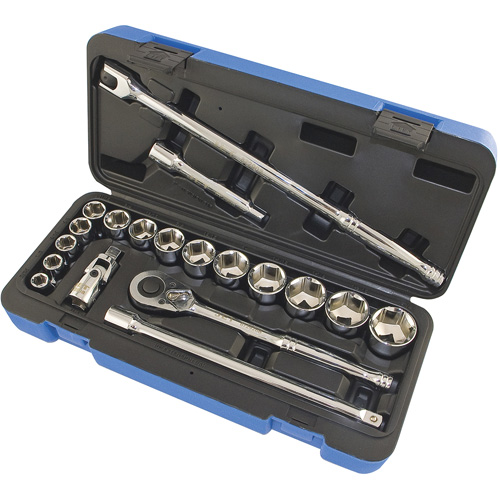 Drive Size, 1/2", Hand/Standard, Length, Standard, No. of Pieces, 20, 7/16"; 1/2"; 9/16"; 5/8"; 11/16"; 3/4"; 13/16"; 7/8"; 15/16"; 1"; 1-1/16"; 1-1/8"; 1-3/16"; 1-1/4"