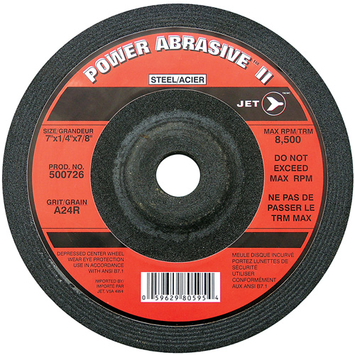 A24R POWER ABRASIVE Grinding Wheel, Each, 7", Thickness, 1/4", Arbor Size, 7/8", Max. RPM, 8500, Type