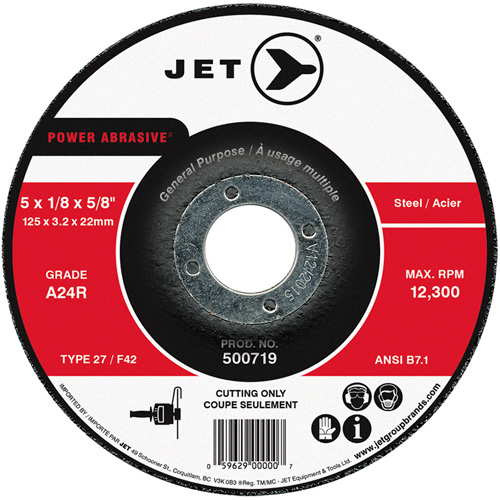 Power Abrasive Cut-Off Wheel, Each, 5", Thickness, 1/8", Arbor Size, 7/8", Max. RPM, 12300, Type
