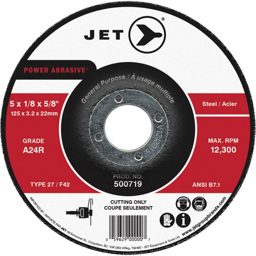 Power Abrasive Cut-Off Wheel, Each, 7", Thickness, 1/8", Arbor Size, 7/8", Max. RPM, 8500, Type