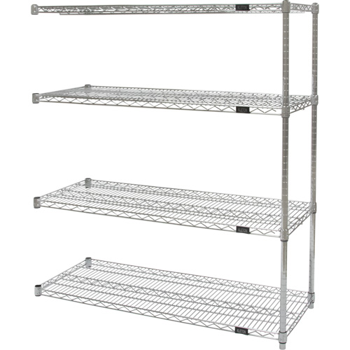 Heavy-Duty Chromate Wire Shelving, Each, Add-On, Shelf Capacity, 800 lbs., Overall Capacity, 2000 lbs., No. of Shelves, 4, Width, 1 Year Limited