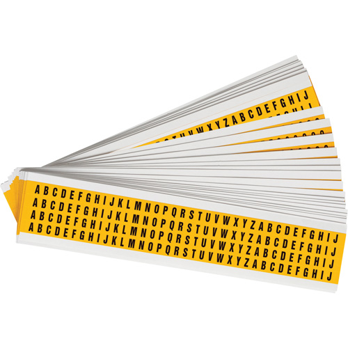Individual Number and Letter Labels Set, Pack of 25, A/B/C/D/E/F/G/H/I/J/K/L/M/N/O/P/Q/R/S/T/U/V/W/X/Y/Z, Colours, Black on Yellow, Character Height, 1/4"