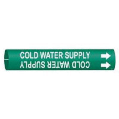 "Cold Water Supply" Pipe Marker, Material, Plastic, Colour, White on Green, Pipe Diameter, 3/4" - 1-3/8", Label Height, 13/16"