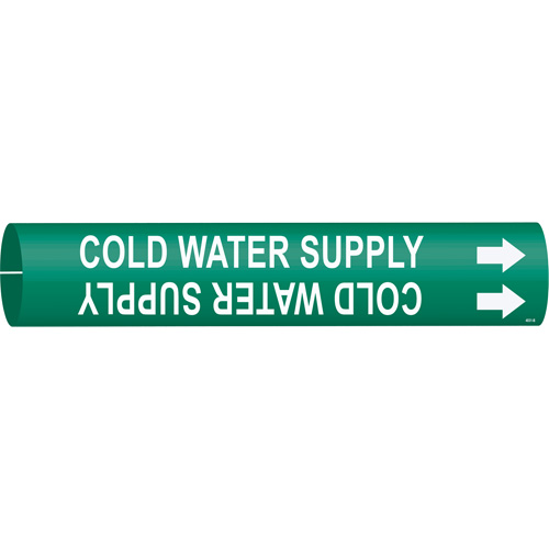 "Cold Water Supply" Pipe Marker, Material, Plastic, Colour, White on Green, Pipe Diameter, 1-1/2" - 2-3/8", Label Height, 7/8"