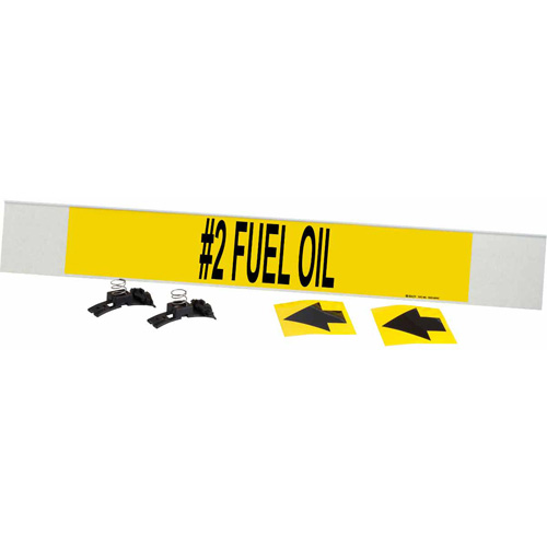 "#2 Fuel Oil" Pipe Marker, Each, Plastic, Colour, Black on Yellow, Pipe Diameter, 8" - 20", Label Height, 4", Label Width