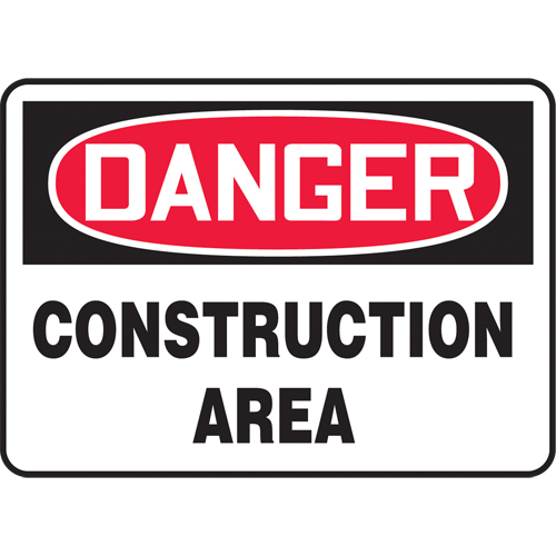 "Construction Area" Sign, Each, Vinyl, Height, 7", Width, 10", Display Type, Adhesive, Language, Danger; Construction Area