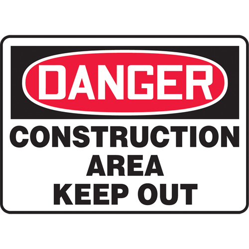 "Construction Area Keep Out" Sign, Each, Vinyl, Height, 7", Width, 10", Display Type, Adhesive, Language, Danger; Construction Area Keep Out