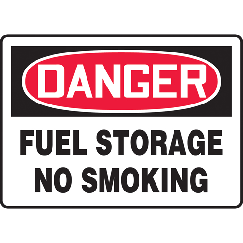 "Fuel Storage" Sign, Each, Aluminum, Height, 10", Width, 14", Display Type, Bolt-On, Language, Danger; Fuel Storage No Smoking
