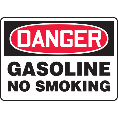 "Gasoline" Sign, Each, Aluminum, Height, 10", Width, 14", Display Type, Bolt-On, Language, Danger; Gasoline No Smoking