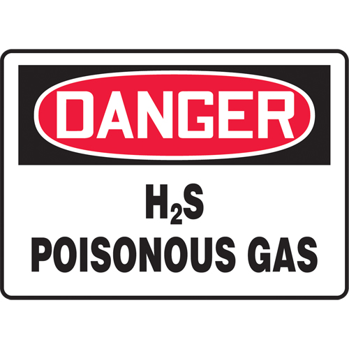 "H2S Poisonous Gas" Sign, Each, Aluminum, Height, 10", Width, 14", Display Type, Bolt-On, Language, Danger; H2S Poisonous Gas