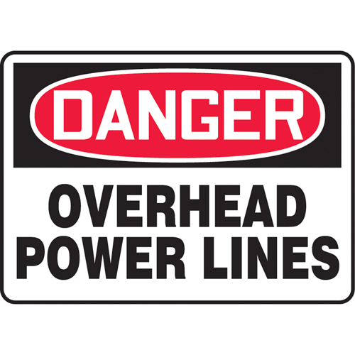 "Overhead Power Lines" Sign, Each, Vinyl, Height, 7", Width, 10", Display Type, Adhesive, Language, Danger; Overhead Power Lines