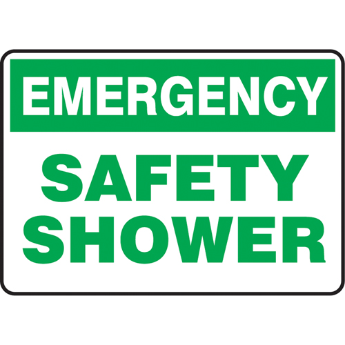 "Safety Shower" Sign, Each, Vinyl, Height, 7", Width, 10", Display Type, Adhesive, Language, Emergency; Safety Shower