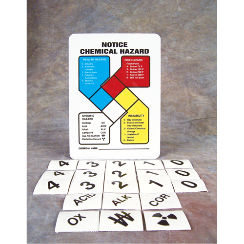 "Notice Chemical Hazard" NFPA Sign Kit, Material, Vinyl, Height, 10", Width, 7", Display Type, Adhesive