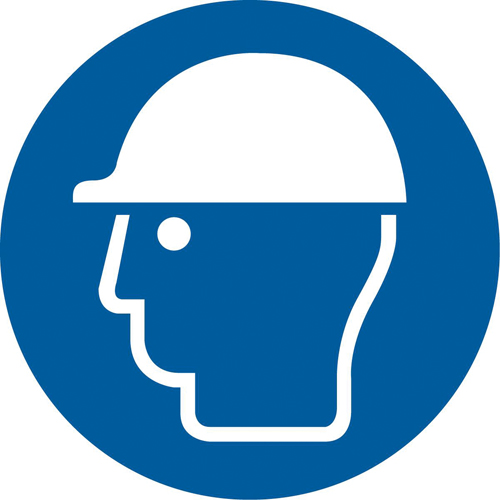 Wear Head Protection ISO Mandatory Safety Labels, Material, Vinyl, Height, 2", Width, 2", Display Type, Adhesive