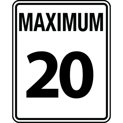 "Maximum 20" Speed Limit Sign, Material, Aluminum, Height, 24", Width, 30", Display Type, Bolt-On, Legend, Maximum 20