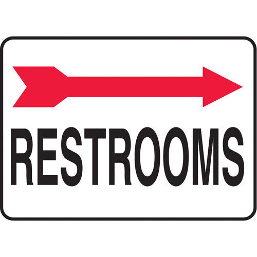"Rest Rooms" Sign, Material, Plastic, Height, 10", Width, 14", Display Type, Bolt-On, Legend, Restrooms w/Right Arrow