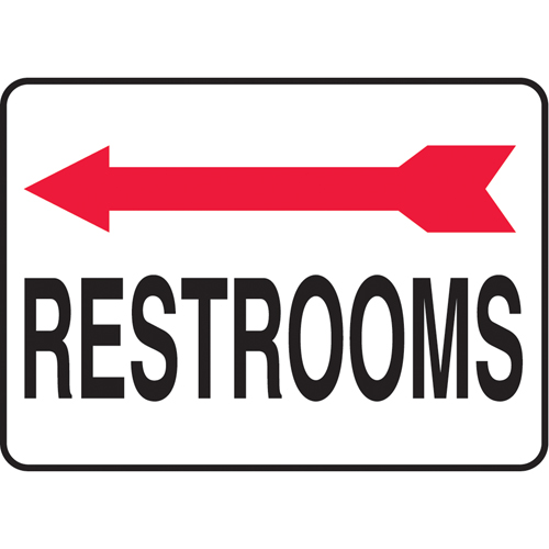 "Rest Rooms" Sign, Material, Plastic, Height, 10", Width, 14", Display Type, Bolt-On, Legend, Restrooms w/Left Arrow