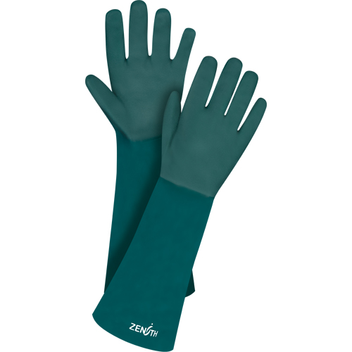 Double Dipped Green Gloves, Pair, One Size, Length, 18", Thickness, 70-mil, Cuff Style, Gauntlet, Shell Material, Rough, Colour, Green, Case Quantity